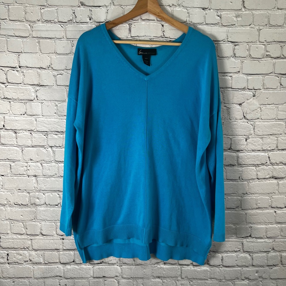 Lane Bryant Turquoise Blue V-Neck Sweater Rayon Blend High Low Hem Size 18/20